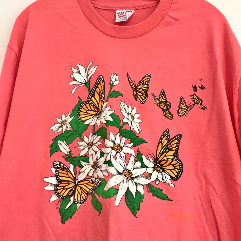 Vintage Floral Butterflies T-Shirt Sz XL